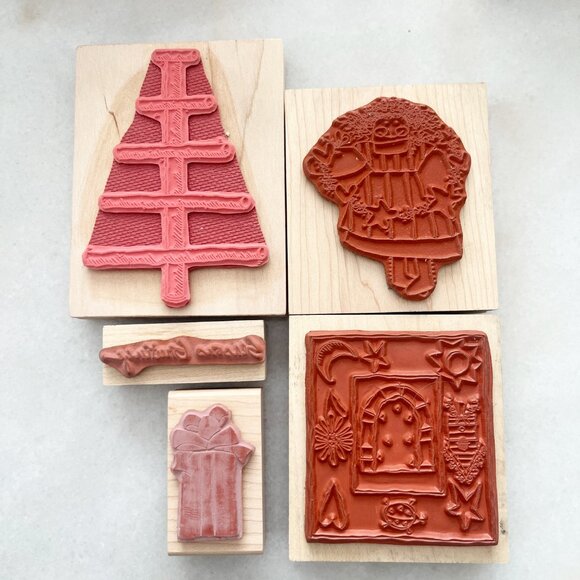 Scrapbooking Wooden Rubber Stamps Seasons Greetings 5 Stamps - Picture 2 of 2